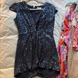 Navy Sequin Low Cut Romper